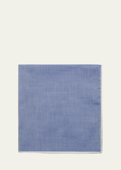 Simonnot Godard Men's Mineral Cotton Pocket Square In Blue