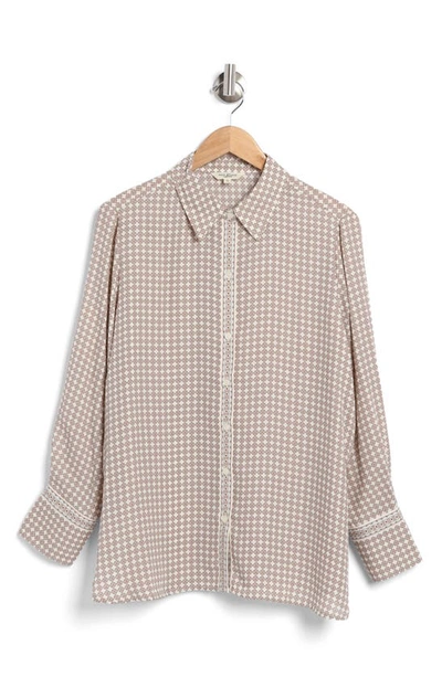 Max Studio Circle Stripe Long Sleeve Button-up Shirt In Beige/ White
