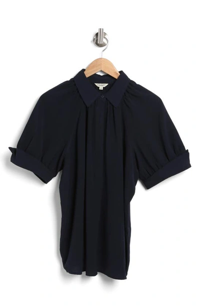 Max Studio Short Sleeve Blouse In Navy
