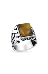 Bling Jewelry Sterling Silver Semiprecious Stone Signet Ring In Brown