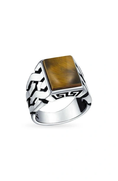 Bling Jewelry Sterling Silver Semiprecious Stone Signet Ring In Brown