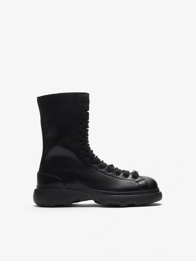 Burberry Leather Ranger Boots In Black