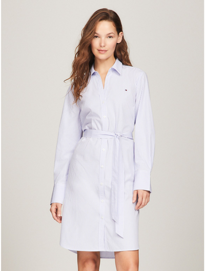 Tommy Hilfiger Belted Poplin Stripe Shirtdress In Seldom Blue/optic