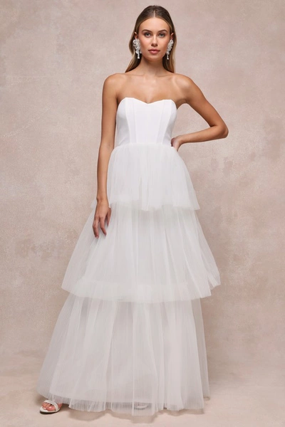 Lulus Exquisite Enchantment White Tulle Tiered Strapless Maxi Dress