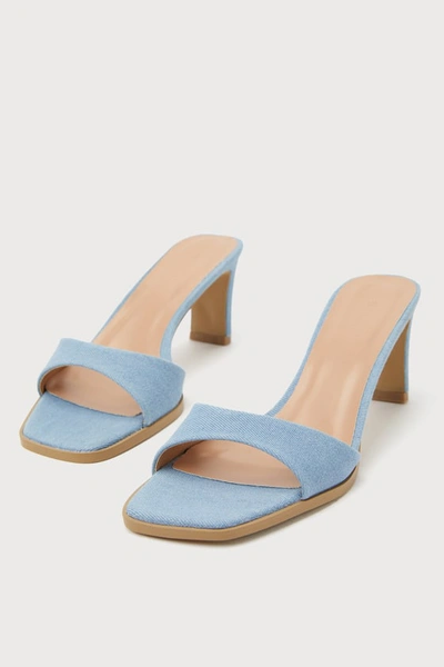 Billini Karvan Blue Denim High Heel Slide Sandal Heels
