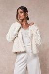 LULUS EXTRAVAGANT PASSION IVORY FAUX FUR COLLARED OPEN-FRONT JACKET