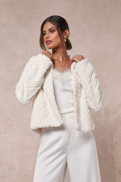 Lulus Extravagant Passion Ivory Faux Fur Collared Open-front Jacket