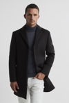 Reiss Khaki Gable Single Breasted Overcoat In Black