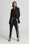 Reiss Taper - Black Frazer Taper Petite Tapered Side Stripe Trousers, Us 0 In Black