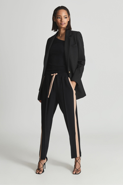 Reiss Taper - Black Frazer Taper Petite Tapered Side Stripe Trousers, Us 0
