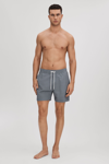 Reiss Shape Geometric-print Recycled-polyester Blend Swimming Shorts In Airforce Blue/white