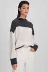 Reiss Charcoal/ivory Wool Blend Striped Hoodie In Charcoal/ivory