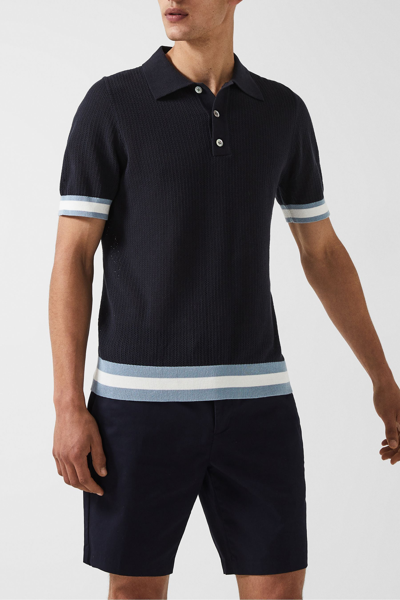 Reiss Che Che Half Button Contrast-sleeve Polo T-shirt In Blue