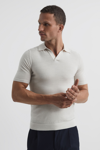 Reiss Duchie - Bianco Merino Wool Open Collar Polo Shirt, S