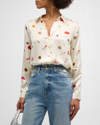 L AGENCE TYLER JEWEL PRINTED BUTTON-FRONT SILK BLOUSE