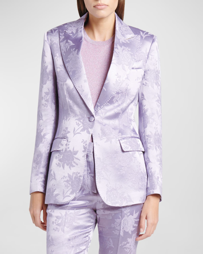 Etro Fluid Floral Brocade Single-breasted Blazer Jacket In Violet Dark Powder