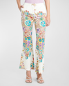 ETRO MID-RISE ENGINEER BOUQUET FLORAL-PRINT FLARED ANKLE COTTON PANTS