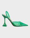 Amina Muaddi Green Holli Glass Sling Heels