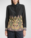 Etro Kaleidoscope-print Long-sleeve Button-front Voile Shirt In Print On Black Ba