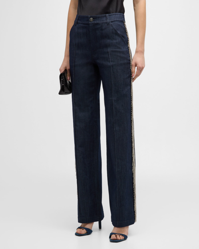 Cinq À Sept Dara Rhinestone Straight-leg Denim Trousers In Indigo