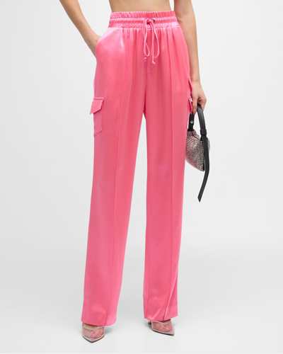 Cinq À Sept Sarie Satin Drawstring Straight-leg Pants In Electric Pink