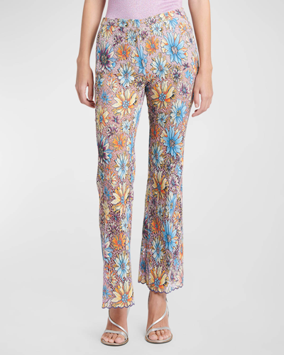 Etro Mid-rise Floral Embroidered Lace Flare Ankle Pants In Print On Purple B