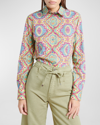 Etro Medallion-print Long-sleeved Cotton Collared Shirt In Print On Pale Blu