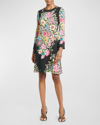 Etro Floral-print Long-sleeve Minidress In Print On Black Ba