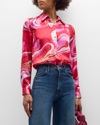 L Agence Multi Tie-dye Swirl Tyler Button-front Silk Blouse In Pink Multi Tie Dy