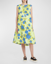 MARNI FLARED FLORAL-PRINT DRESS WITH WIDE CAPE BACK