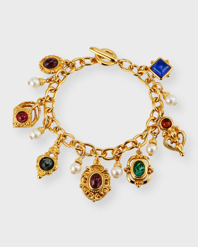 Ben-amun Stone And Pearly Charm Bracelet In Gold