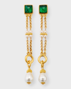 BEN-AMUN EMERALD GLASS AND PEARLY DROP EARRINGS