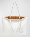 Mcm Lauretos Leather Shopper Tote Bag In White