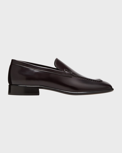 The Row Mensy Calfskin Slip-on Loafers In Bordeaux