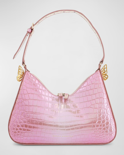Sophia Webster Mariposa Metallic Croc-embossed Hobo Bag In Quartzcroc