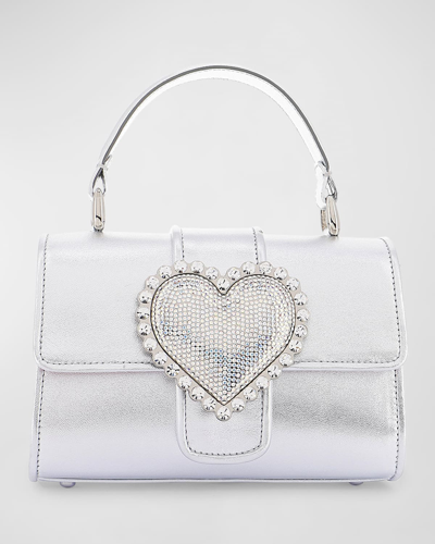 Sophia Webster Amora Heart Metallic Leather Top-handle Bag In Silver