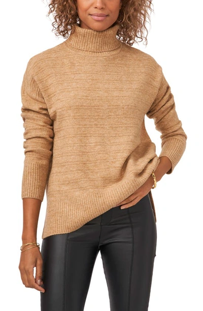 Vince Camuto Women's Textured Turtleneck Drop-shoulder Sweater In Latte Heather