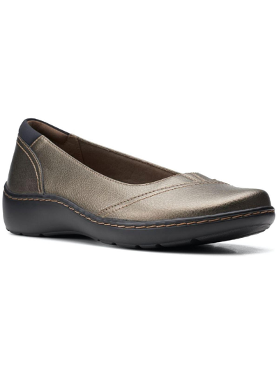 Clarks Womens Slip On Leather Ballet Flats In Grey