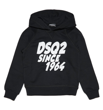 Dsquared2 Kids Logo Printed Straight Hem Hoodie In Black