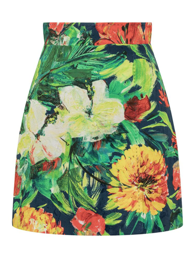Dolce & Gabbana Cotton-blend Floral Mini Skirt In Multi