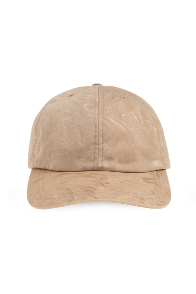 Versace Barocco Pattern Jacquard Curved Peak Baseball Cap In Beige