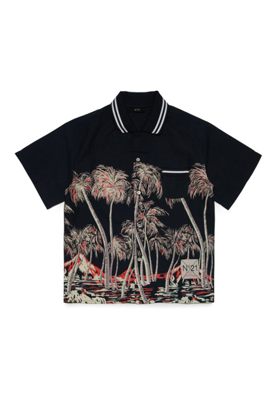 N°21 Kids Graphic Printed Short Sleeved Shirt In Black