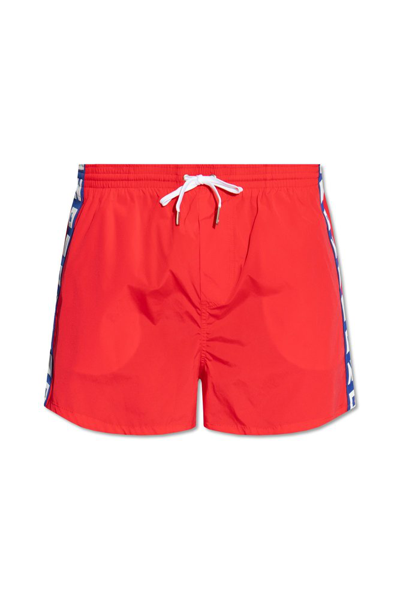 Dsquared2 Logo Tape Drawstring Swimming Shorts In Red