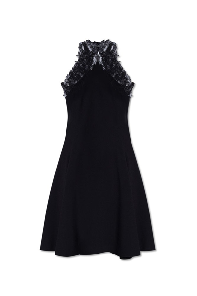 Versace Lace-trim Sleeveless Halter Mini Skater Dress In Black