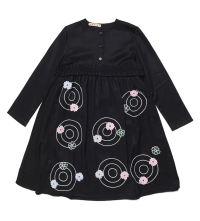 Marni Kids' Floral-embroidered Dress In Black