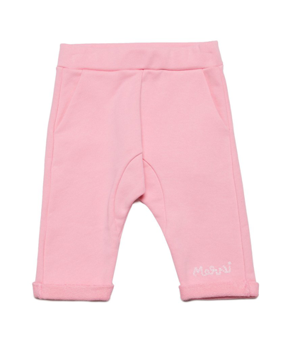 Marni Kids Logo Embroidered Straight Leg Trousers In Pink