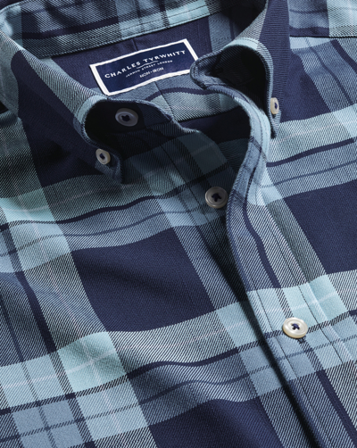 Charles Tyrwhitt Men's  Button-down Collar Non-iron Twill Large Checkered Casual Shirt In Blue