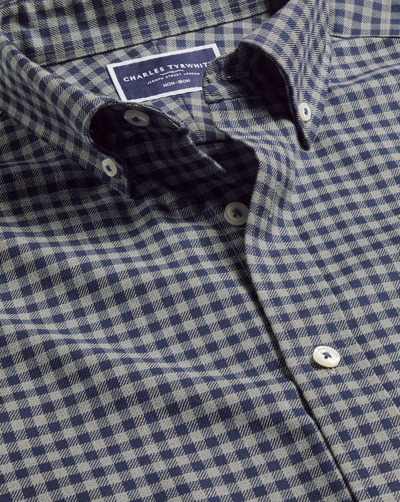 Charles Tyrwhitt Men's  Button-down Collar Non-iron Twill Gingham Casual Shirt In Grey