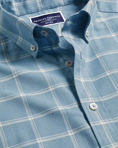 Charles Tyrwhitt Men's  Button-down Collar Non-iron Twill Windowpane Check Casual Shirt In Blue