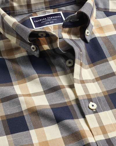 Charles Tyrwhitt Men's  Button-down Collar Non-iron Twill Large Check Casual Shirt In Neutral
